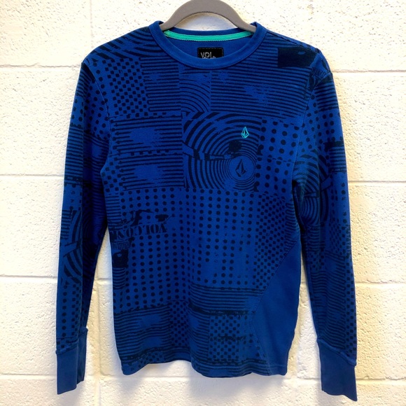 Volcom Blue and Black Patterned Waffle-knit Pullover - Picture 1 of 6